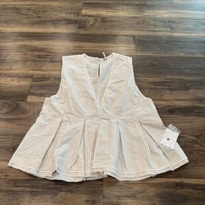 Free People Women Large Good Feels Stripe Sleeveless White Combo Babydoll NWT